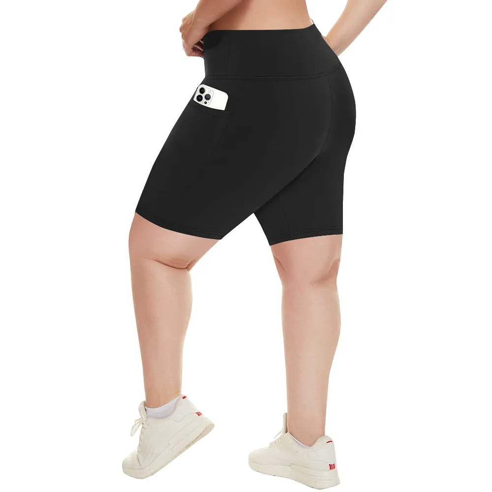 Yoga-Shorts in Übergröße für Damen, hohe Taille, Seitentasche, Workout, Laufhose, dehnbar, sportlich, Sommermode, schmale Shorts – Detail 11