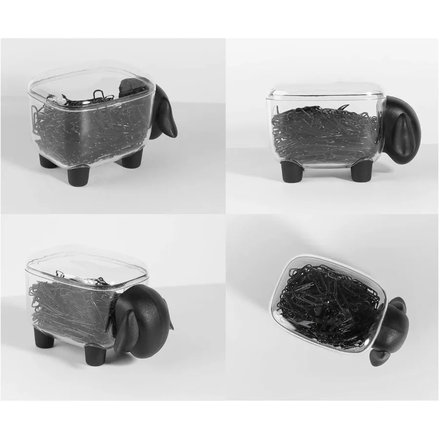 アクリル製ペーパークリップホルダーディスペンサー 100個の28mm黒色ペーパークリップ付き デスクオーガナイザー用 ブラック