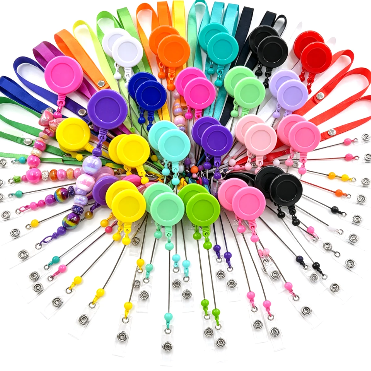 10Pcs Blank ID Badge Reels with Bead Stoppers and Belt Clips, 24 Position Beading Clips for Jewelry Making, Ideal ZSY