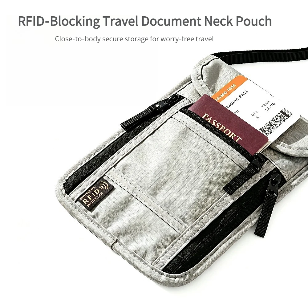 Portefeuille de voyage pour le cou, porte-passeport anti-RFID avec sangle de cou réglable pour protéger l'argent, les cartes de crédit et les documents de voyage.