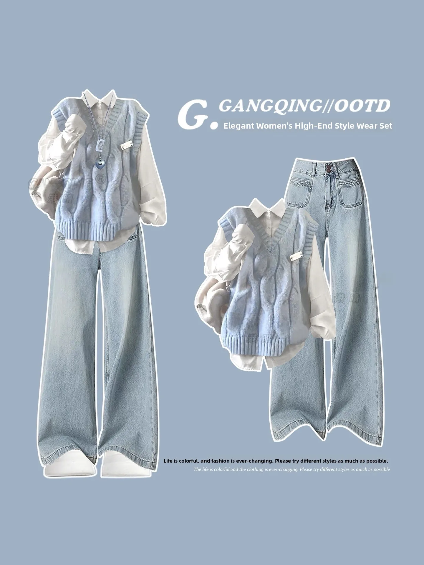 

Мягкий женский модный комплект из двух предметов: джинсовая юбка с высокой талией и жилет, корейская версия, осень-зима, новинка