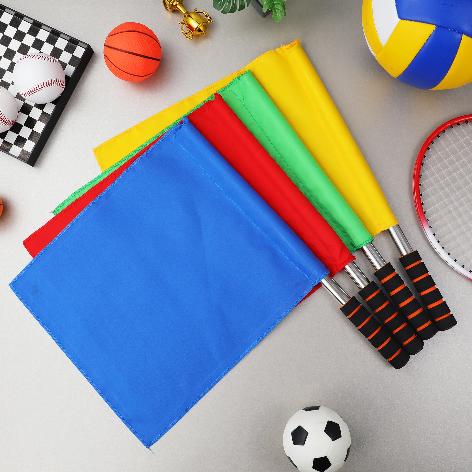 

4pcs Signal Flags Waving Competition Referee Hand Racing Fan Cheering Flags Stainless Steel Handle Multi Purpose