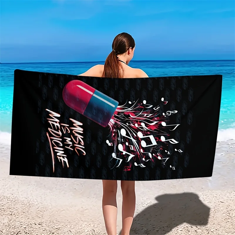 Creative music note capsule design polyester microfiber beach towel is highly absorbent, suitable for swimming and beach outings