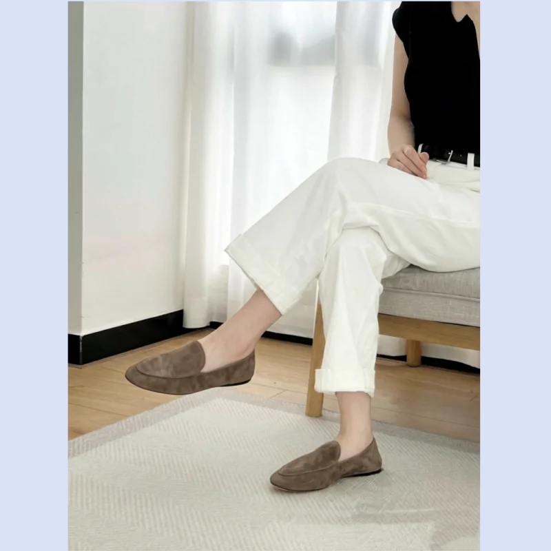French style minimalist style 26 year new commuter women's leather flat bottomed single foot loafers