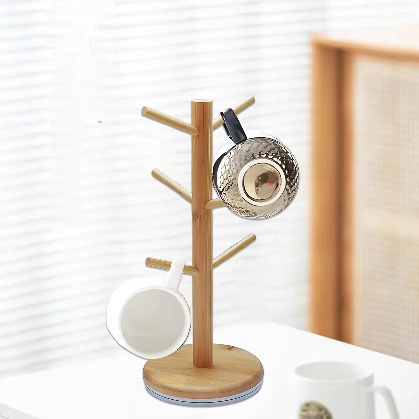 

Tree Shaped Wooded Pretzel Holder with 6 Rods Multifunctional Mug Storage Display Rack for Home Kitchen