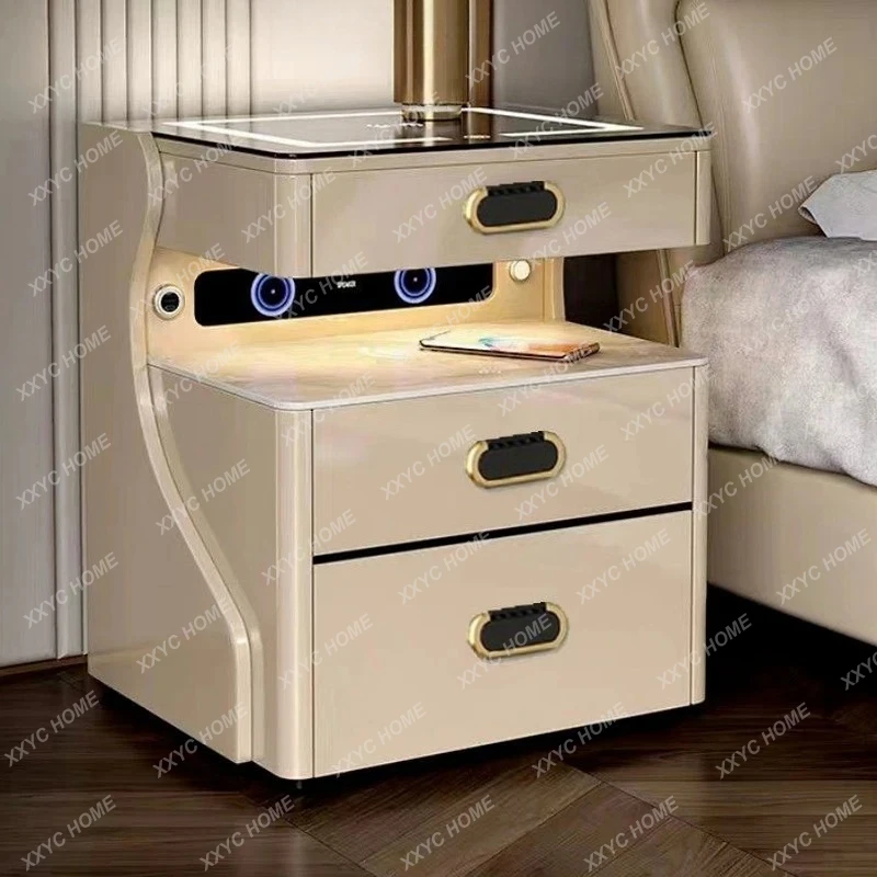 Modern Smart Bedside Safe Cabinet With Wireless Charging Fingerprint Bluetooth Lock Integrated Multifunctional Storage Safe