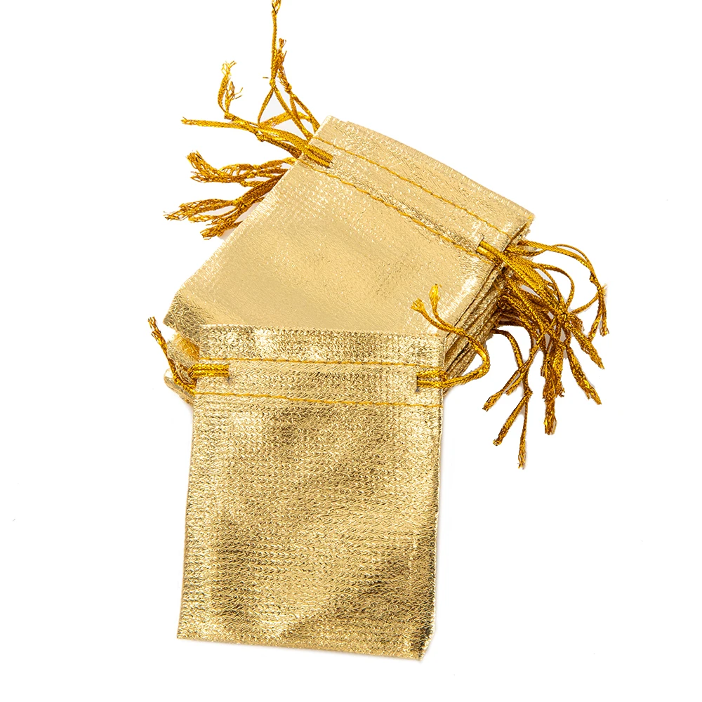 

50pcs 5X7/7x9/9x12cm Gold Drawstring Bags For Party Candy Wedding Gift Storage Pouches Jewelry Packaging Accessories Supplies