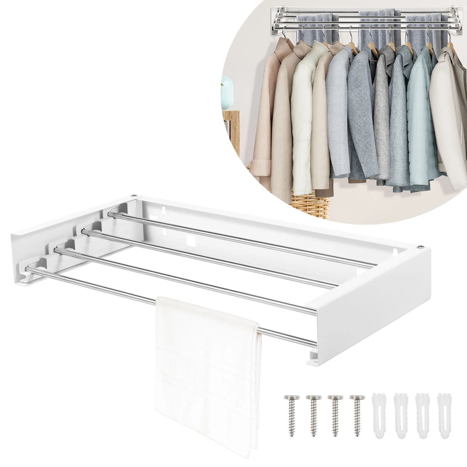 

Stainless Steel Laundry Drying Rack Invisible Wall Mounted Folding Clothes Hanger Easy to Use Retractable Drying Rack for Home