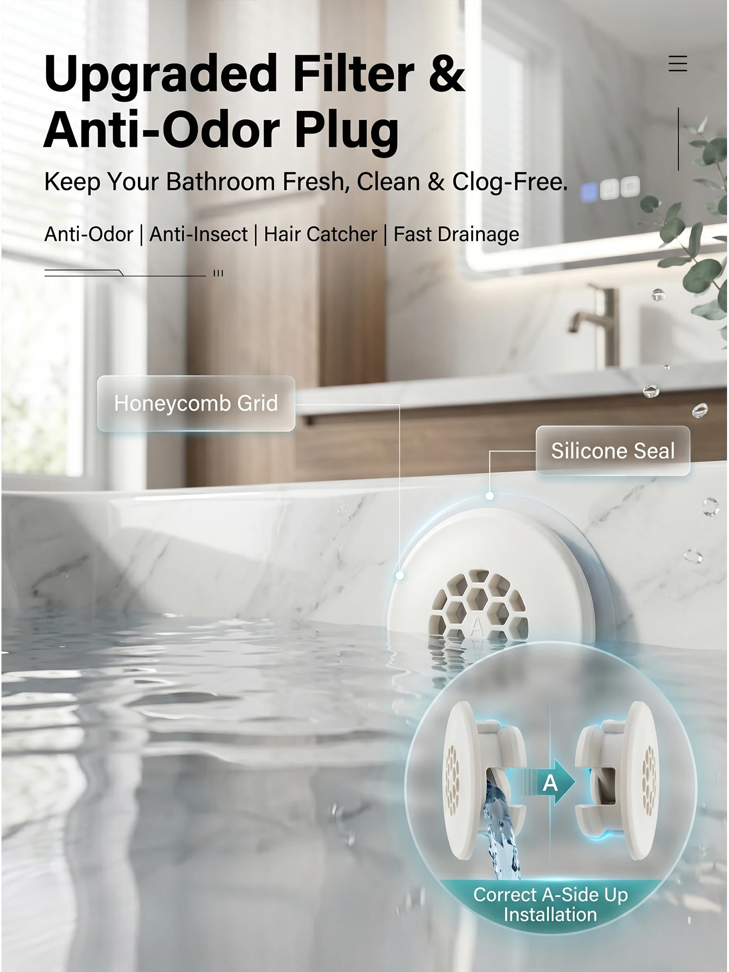 Bathroom Washbasin Sink Overflow Hole Cover Odor Proof Sealing Plug Ring Insert Stopper Replacement Trim Hardware Accessory