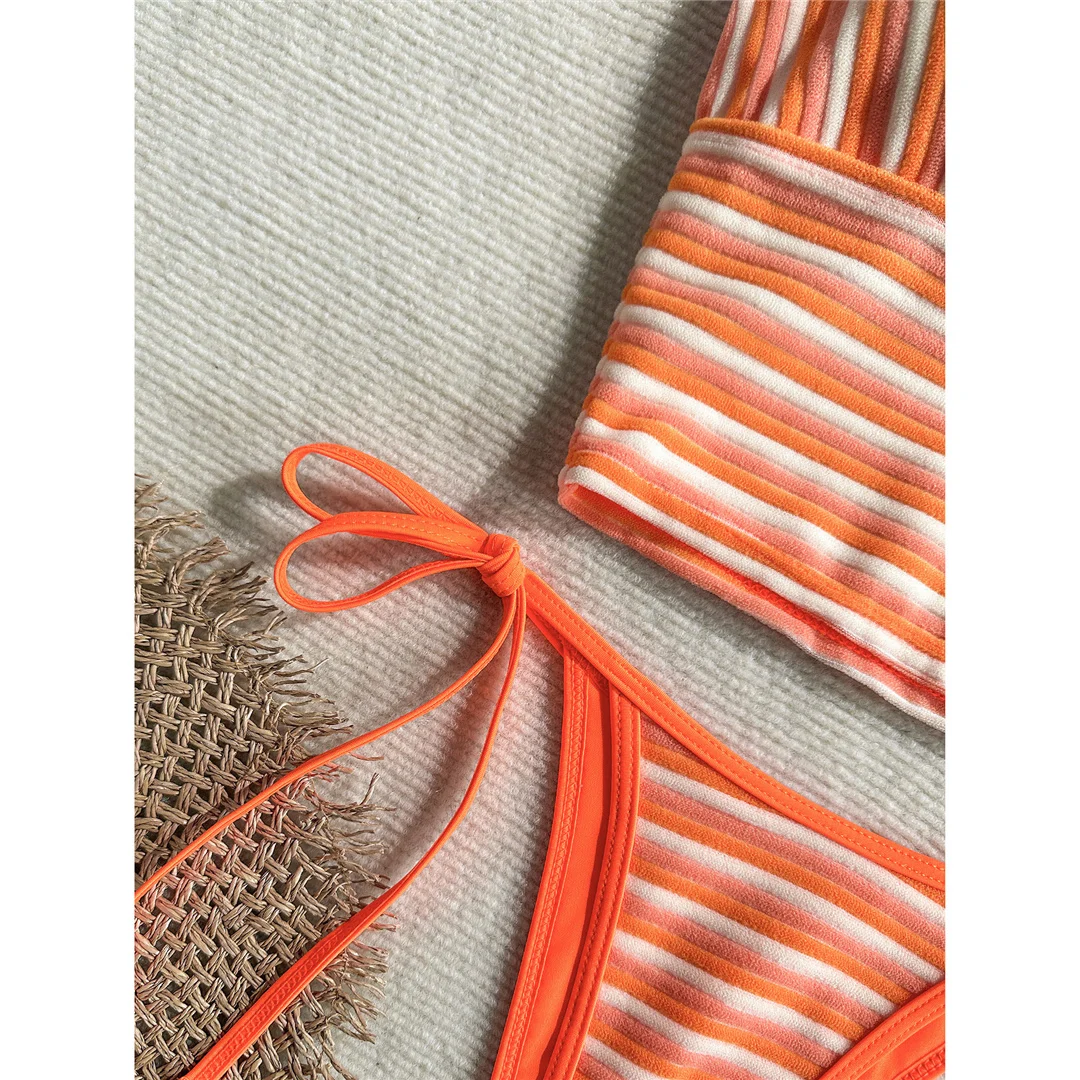Gestreifter Tankini mit V-Ausschnitt, Damen-Bikini, zweiteiliger Badeanzug, gepolsterter Badeanzug, Badebekleidung, V8385 – Detail 5