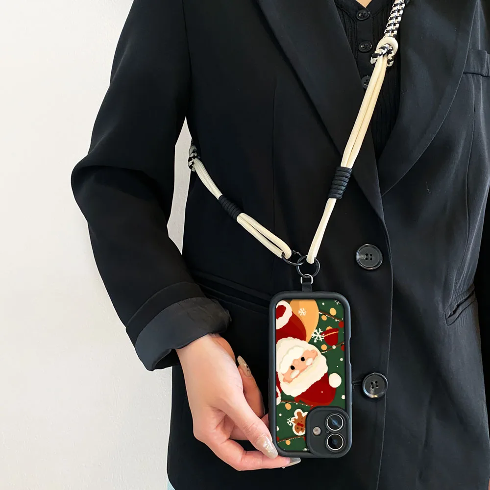 2025 natal papai noel caso para samsung s25 s24 s23 s22 s21 plus ultra s23 s24 fe corrente de pulso crossbody cordão capa do telefone