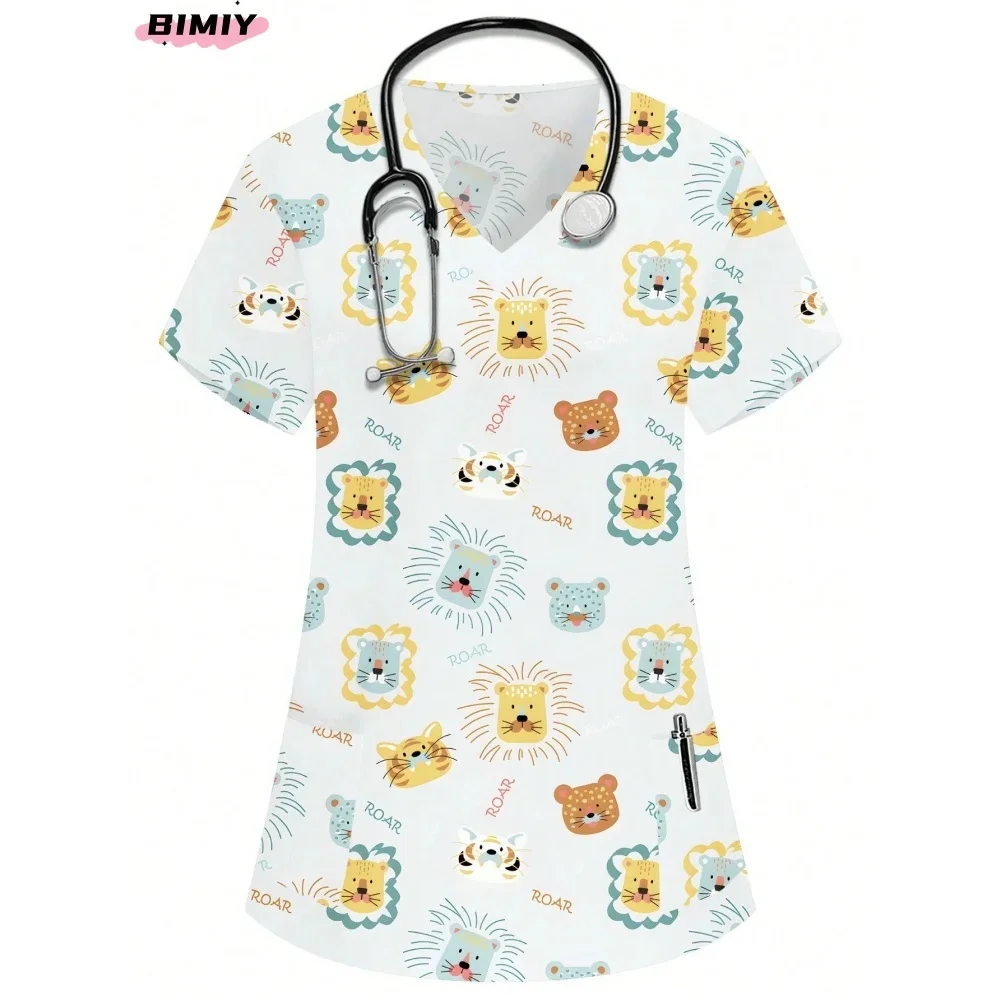 تي شيرت المستشفى كاجوال بأكمام قصيرة ملابس عمل طبيب الحيوانات الأليفة الدعك الطبية زي التمريض ملابس العمل الجراحية الصيدلة #6