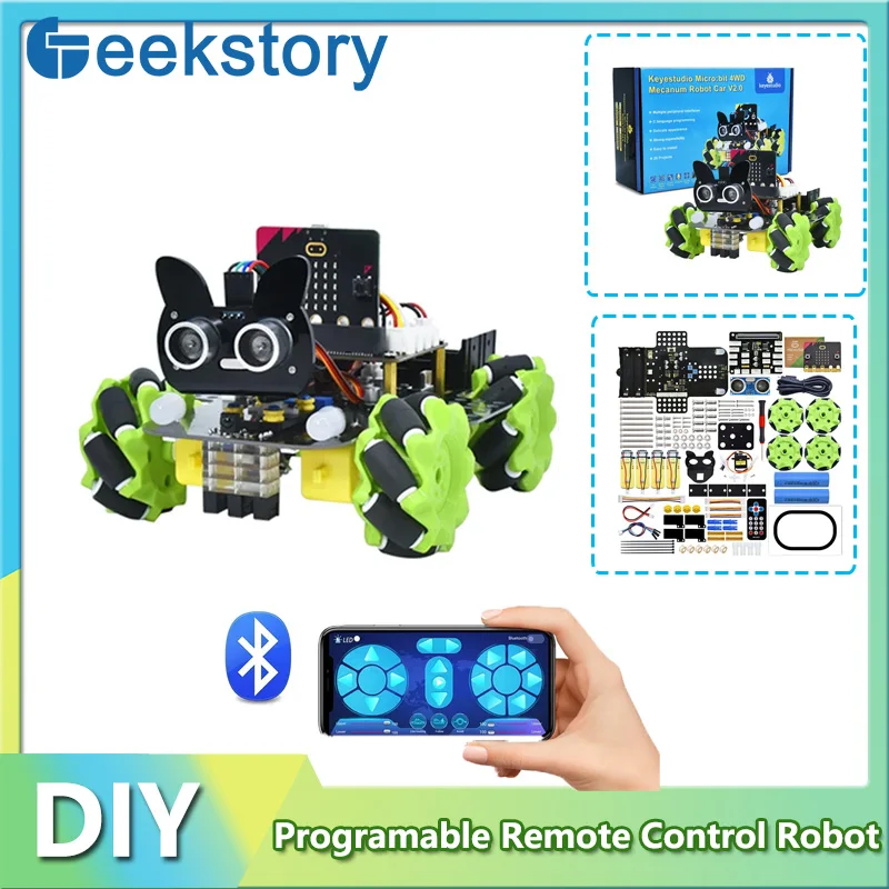 Programming Remote Control Keyestudio 4WD Microbit V2 Robot Smart Car Kit Mecanum Smart For Micro:bit Robot Python DIY Toy Gift