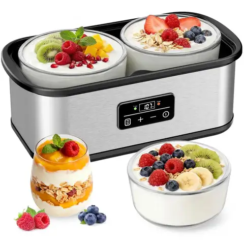 Maker with Two Containers, Yogurt Maker Machine with Adjustable Temperature amp Time Control, Automatic ShutOff amp Constant Tem