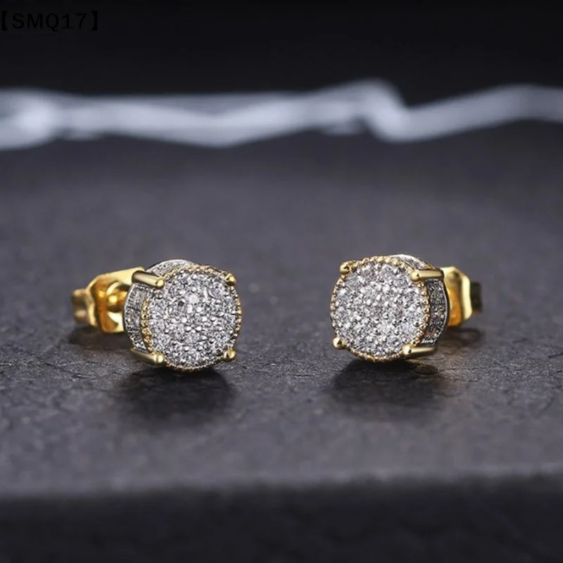 Stud Earrings For Men Women Gold Color Punk Jewelry Iced Out Zircon Rapper's Hip Hop Accessories Street Culture Jewellry【SMQ】
