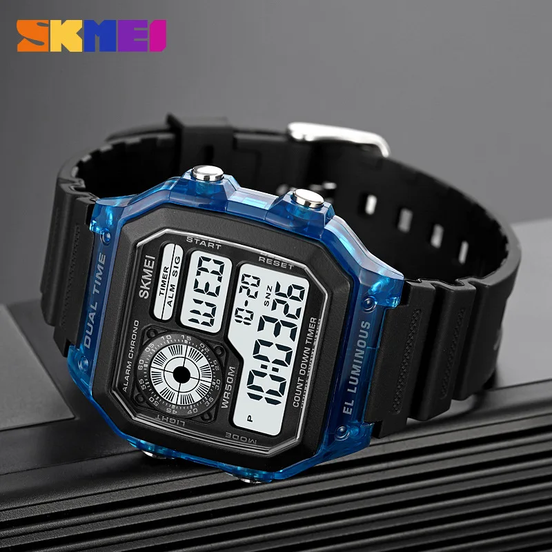 Skmei جديد شفاف كيس الجليد الرياضة في الهواء الطلق طالب إلكتروني مقاوم للماء متعددة الوظائف للرجال والنساء ساعة الموضة