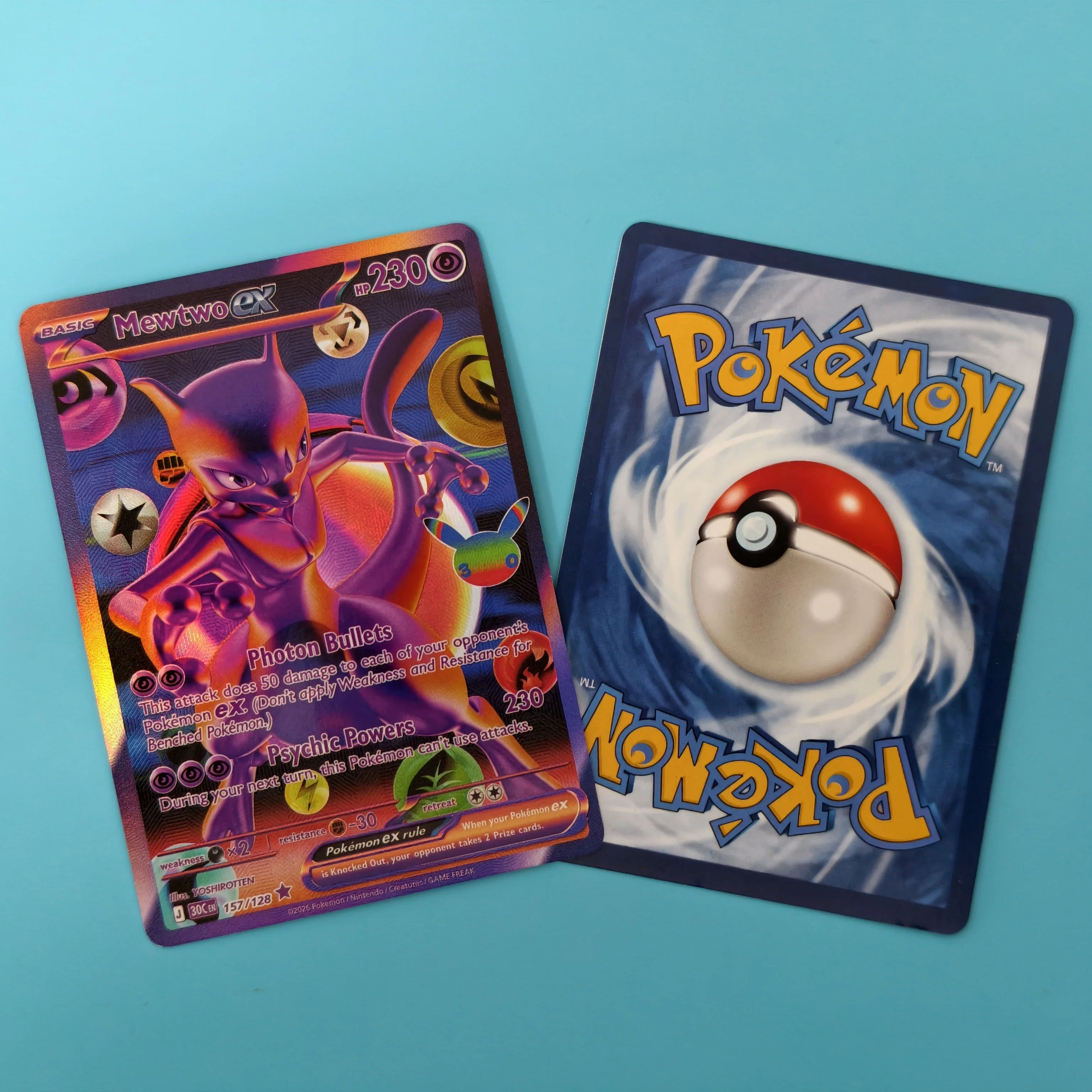 DIY TCG Collection Cards MEP/30C 30th anniversary  Mew Mewtwo EX 4Pcs Set Cards Holo Texture Classic Game Anime Card