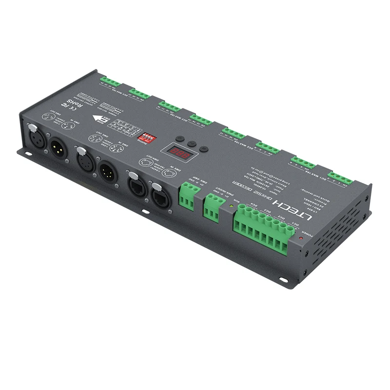 LTECH Led DMX Decoder DC12-24V 3A*24CH 24 Channel RGB RGBW Strip DMX-PWM Controller XLR-3 XLR-5 RJ45 Green Terminal DMX Slave