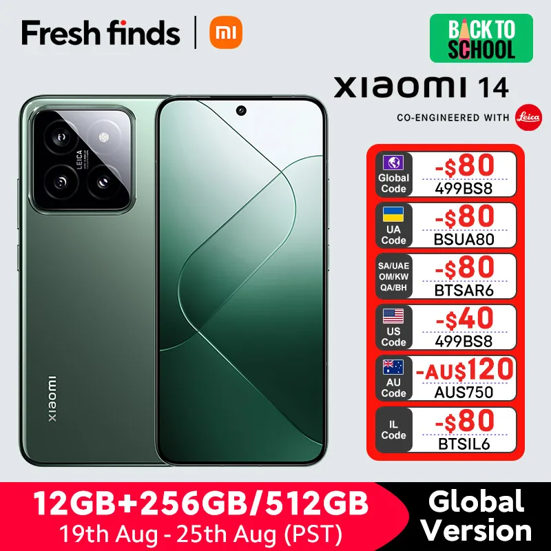 

Xiaomi 14 Smartphone Global Vesion RAM 12GB ROM 256GB 512GB 50MP Leica 6.36" 120Hz AMOLED Snapdragon 8 Gen 3 Hypercharge 90W