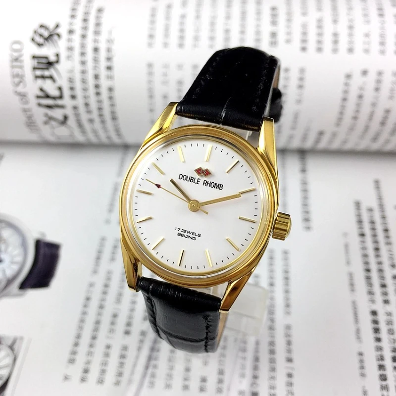 Beijing Watch Factory, medium-sized, Shuangling brand gold manual mechanical watch, diameter 30mm