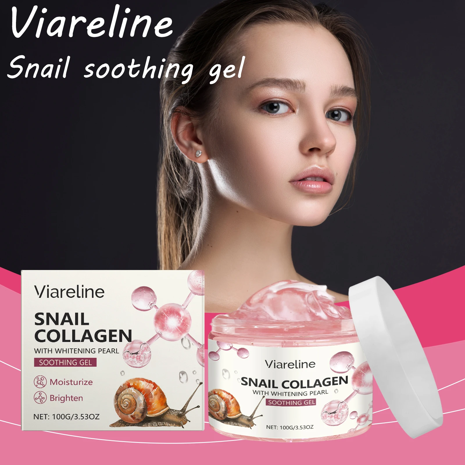 

Viareline Улитка Коллаген Увлажняющий гель Питательный отбеливающий кожу Уменьшает сухость Удаление морщин Разглаживающий успокаивающий гель для лица