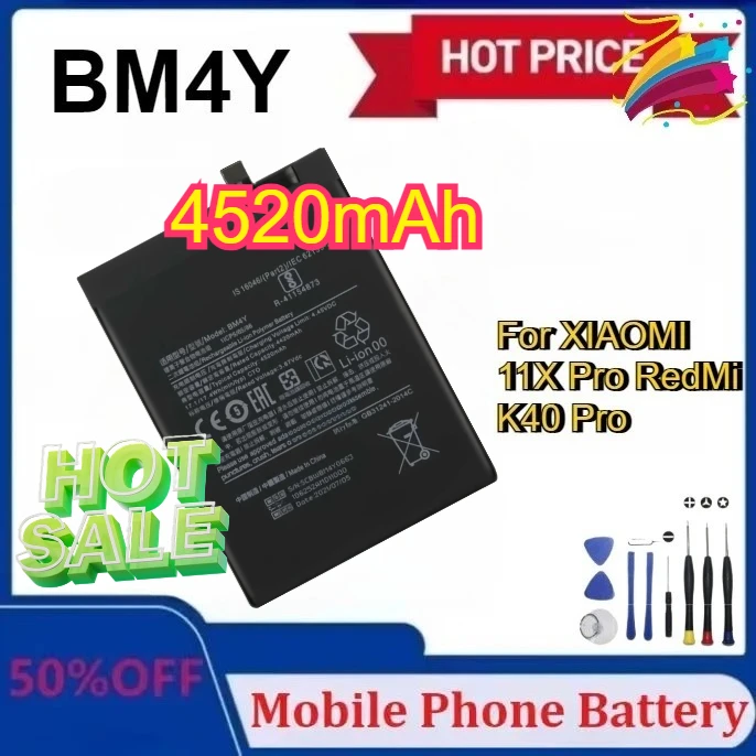 

4520mAh BM4Y Mobile Phone Batteries for XIAOMI 11X Pro RedMi K40 Pro Replacement Battery for 11i POCO F3 + Tools