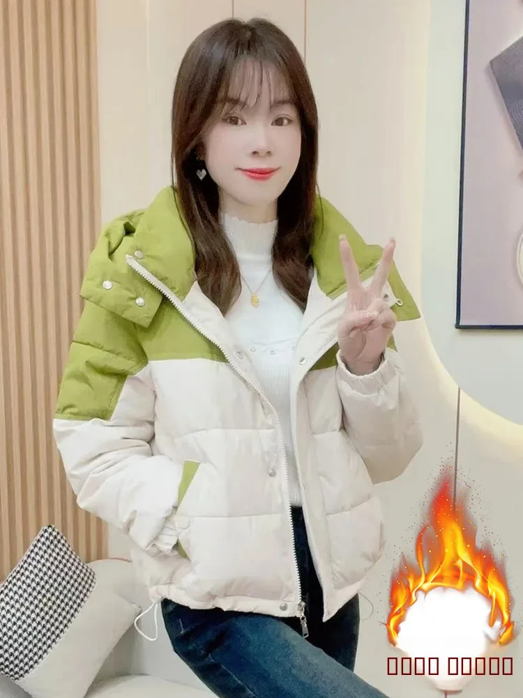 

Winter Thiened ort Puffer Jaet Women's Loose Fit Bread Sle Coat Color Blo Design Korean Sle Commute Faion