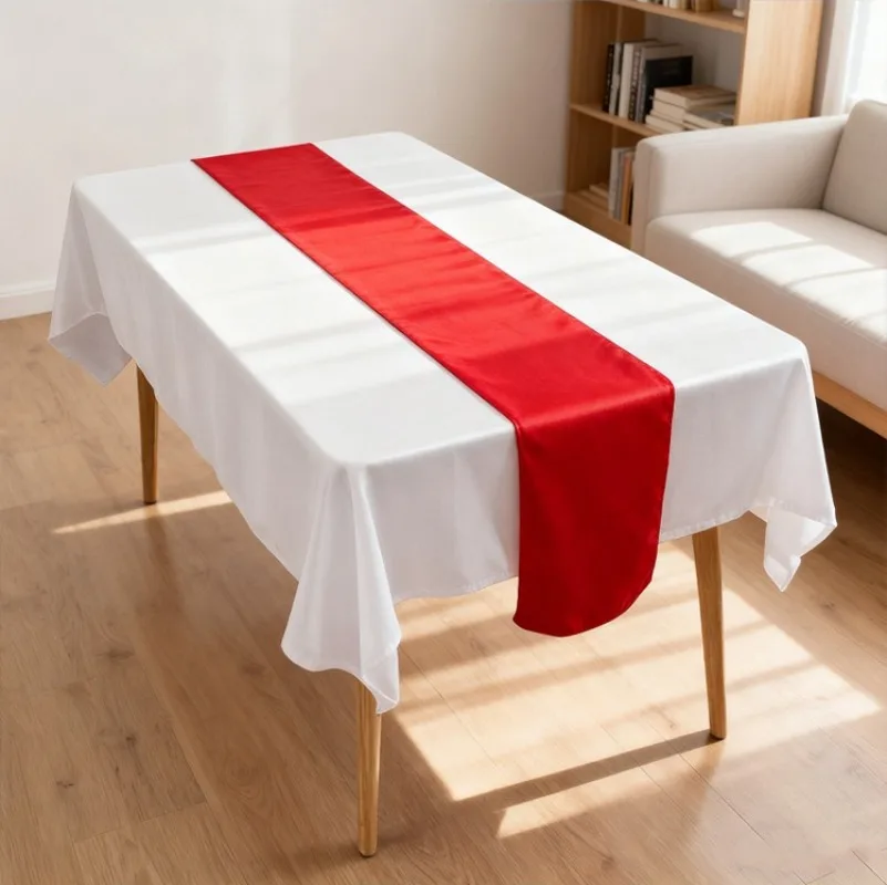 10pcs 29x275cm Satin Banquet Wedding Table Runner Silk Ribbon Table Flag for Birthday Party Hotel Decor Christmas Home Dining