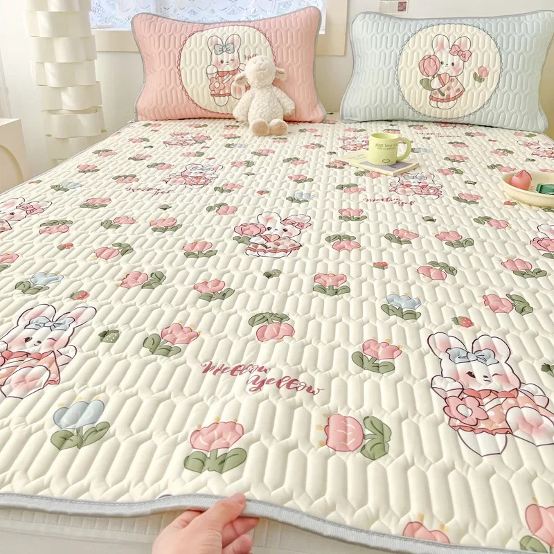 Summer Cartoon Ice Latex Cooling Mat Set Super Soft Printed Tatami Mat Pillowcase for Single Comfortable Non-Slip Bedding Kit