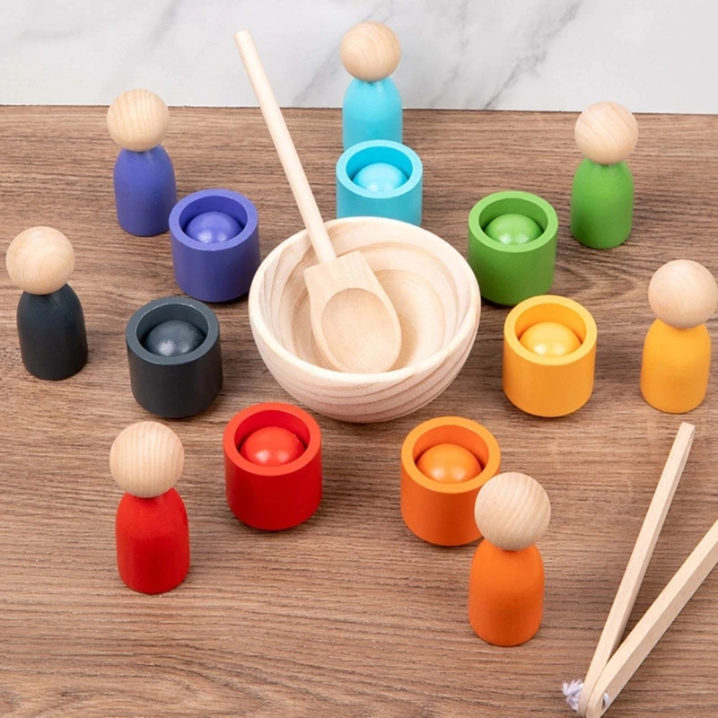 Poupées tasses en bois, jouet d'apprentissage précoce, jeu société maternelle, boîtes couleurs assorties, jouet à