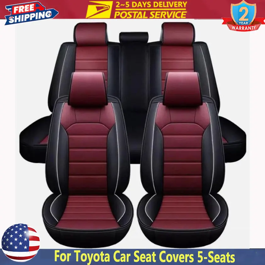 

For Toyota Car Seat Cover Full Set 5-Seats PU Leather Front+Rear Protectors Cushion Universal Fit Most Car SUV Car Accessories