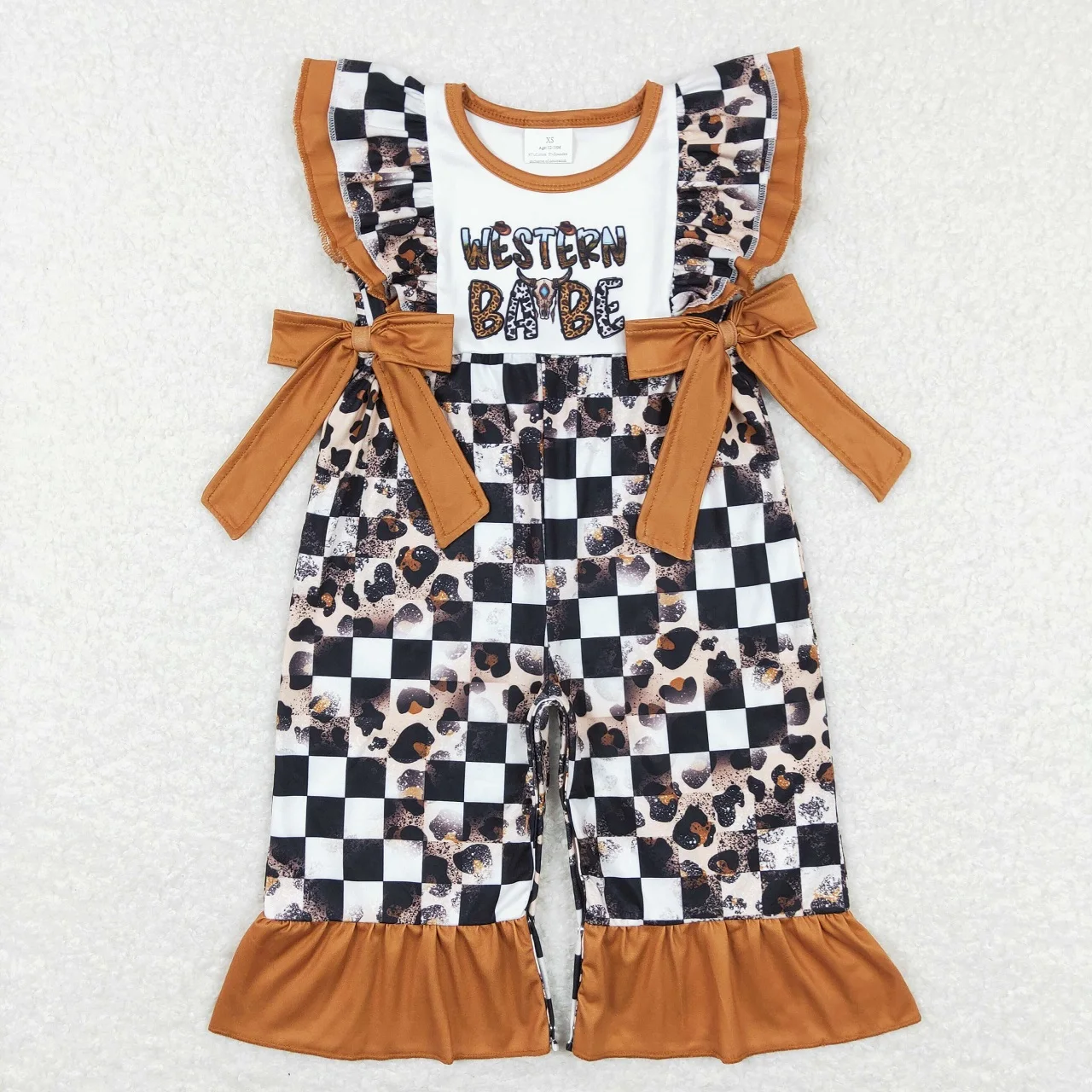 

Wholesale Baby Girl Leopard Checkered Romper One-piece Newborn Bodysuit Toddler Western Babe Snap Button Short Sleeves Jumpsuit