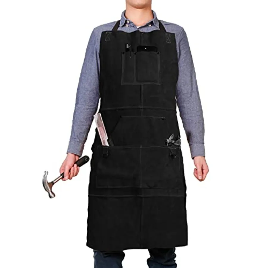 

Leather Welding Work Apron with 6 Tool Pockets Heat and Flame Resistant Welder Aprons 24" x 36" Adjustable M to XXXL