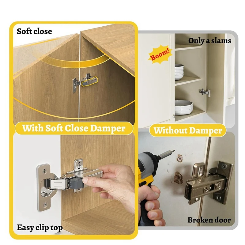 10 Pack Soft Close Motion Damper Mechanism for Full Overlay Hinges, Smooth Slow Straight-Arm, Clip Top Retrofitting-A21R