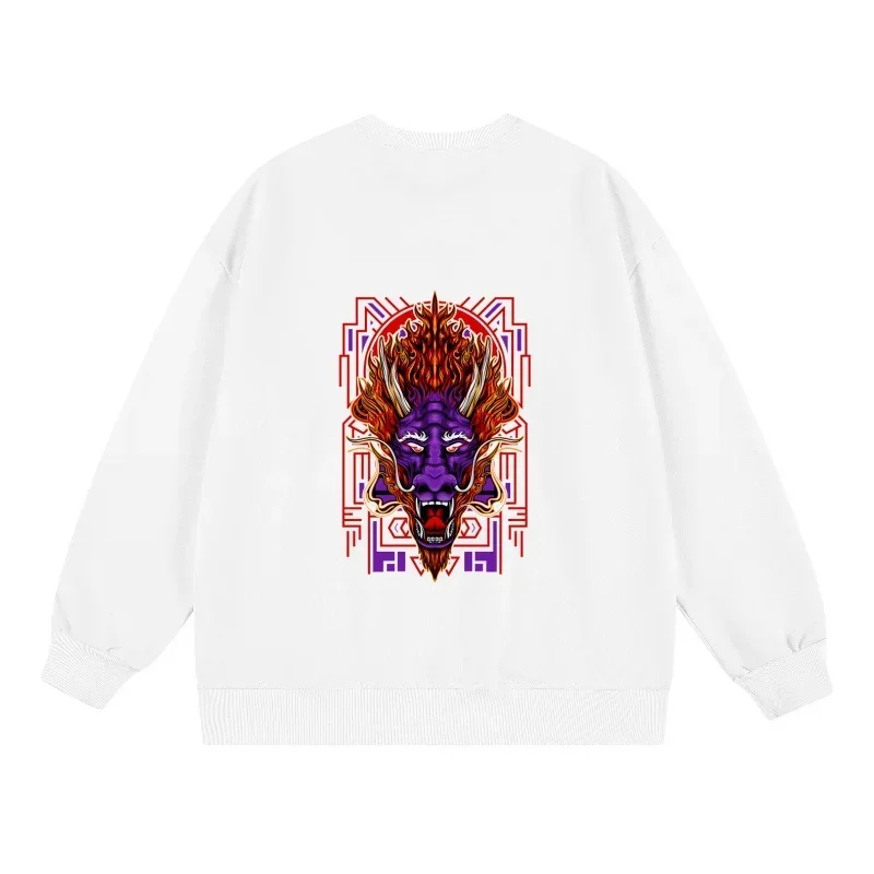 2025 Spring Autumn Sweatshirt Oni Demon Mask Graphic Pullovers Trendy Streetwear Comfortable Loose Fit Fashion Casual Sportswear