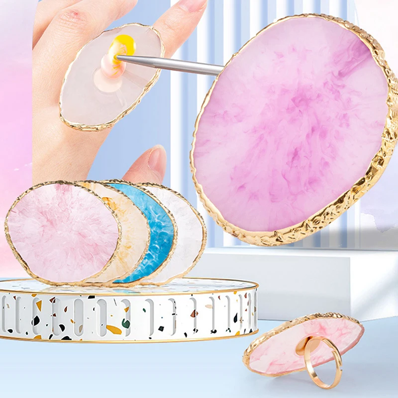 

1Pc Resin Stone Nail Art Palette Finger Ring False Nails Tips Drawing Color Mixing Display DIY Manicure Polish Gel Tool