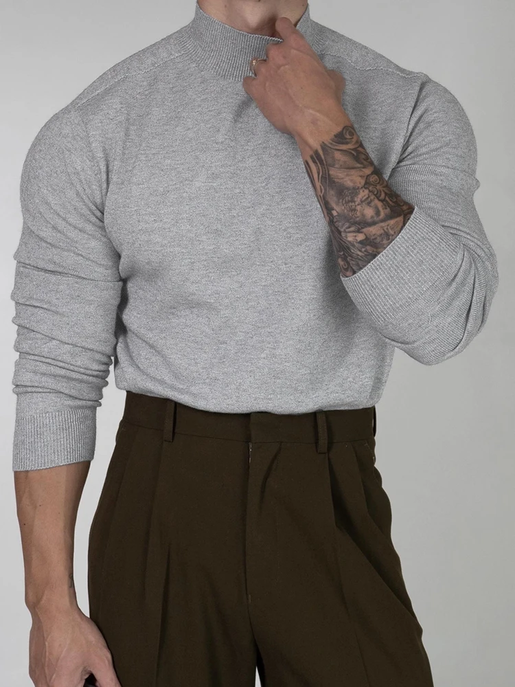 Primas الرجال طويلة Sve محبوك سترة f عالية الياقة الخريف الشتاء Sle عادية Faion القطن مزيج ملابس داخلية قاعدة irt #2