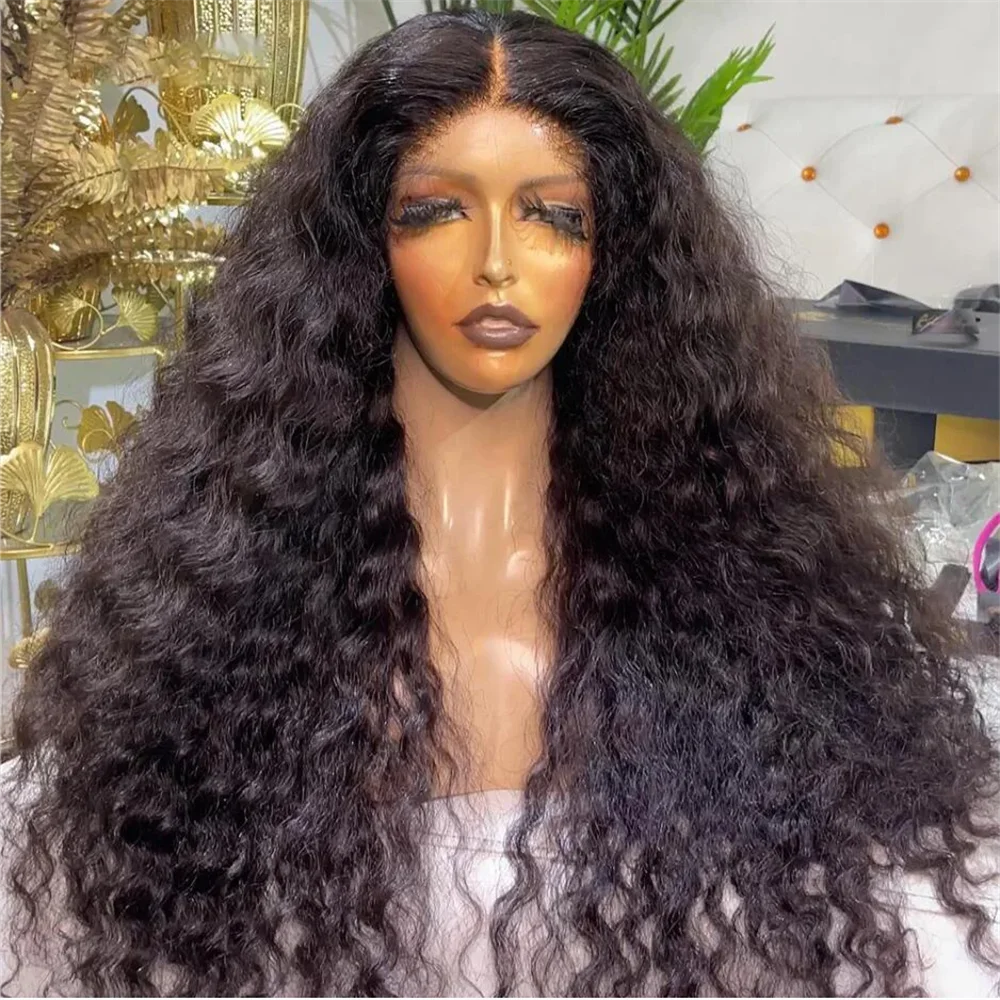

Soft Long 180Density Natural Black 26Inch Kinky Curly Deep Lace Front Wig For Women Babyhair Glueless Preplucked Synthetic Daily
