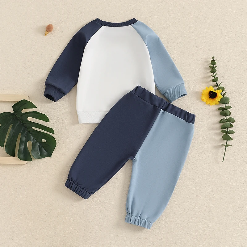 2024-08-10 Lioraitiin Toddler Baby Boy Outfit Contrast Color Letter Print Pullover Sweatshirt Elastic Waist Pants 2Piece Set