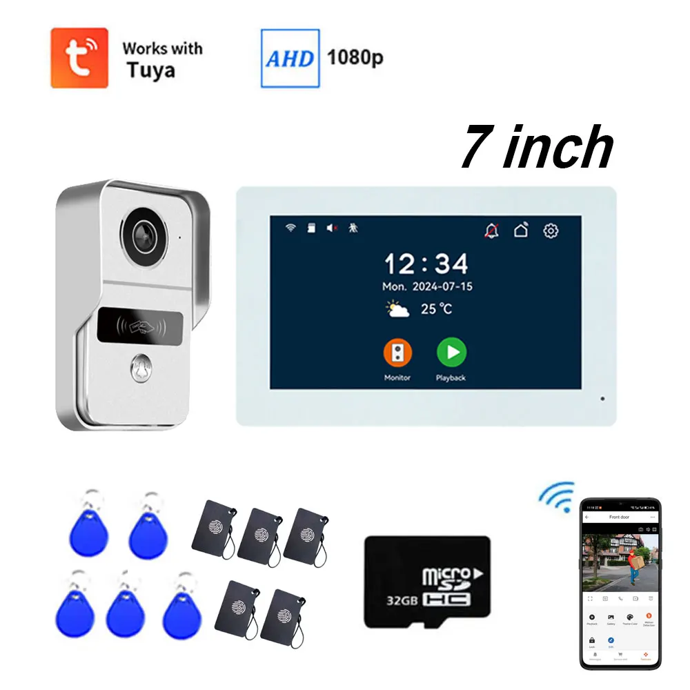 Système d'interphone vidéo Wifi à 2 fils, 7/10 pouces, pour porte de maison, application TUYA Smart 