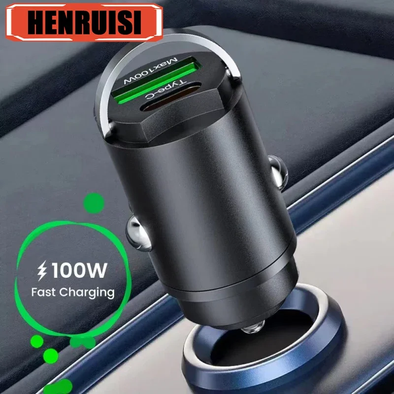 100W USB Car Charger Dual Port Quality Phone Charger Type C QC3.0 Car Quick Charger Fast Charge For IPhone Xiaomi Huawei Samsung