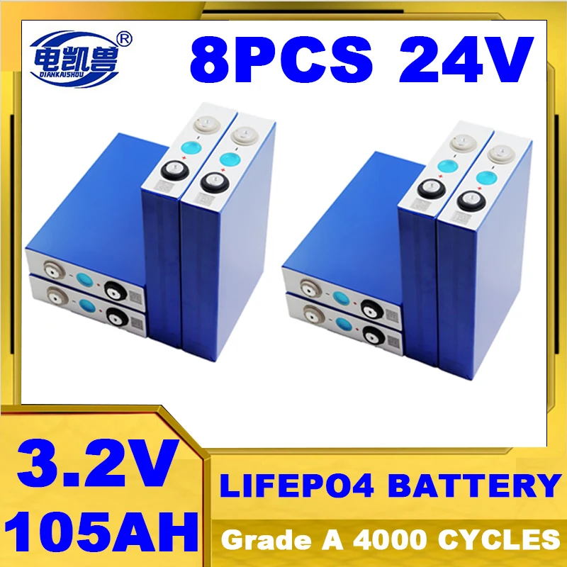 

8pcs 3.2V 105AH Lifepo4 Battery 4000 cycles DIY 12V 24V 48V EV Electric vehicle Boats Golf Cart Home Solar Storage System