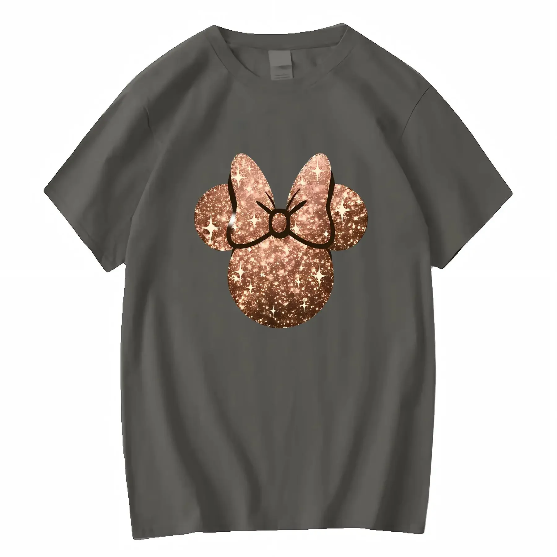 تي شيرت ديزني ميكي ميني ماوس بفيونكة لامعة للسيدات من القطن الأسود 100 رقبة دائرية مناسبة لربيع وصيف عتيق مغسول #4