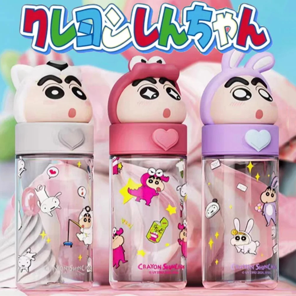 

Genuine Crayon Shin-Chan Cute Transparent Water Cup Cartoon Summer Portable Water Cups Student Camping Picnic 500Ml Water Bottle