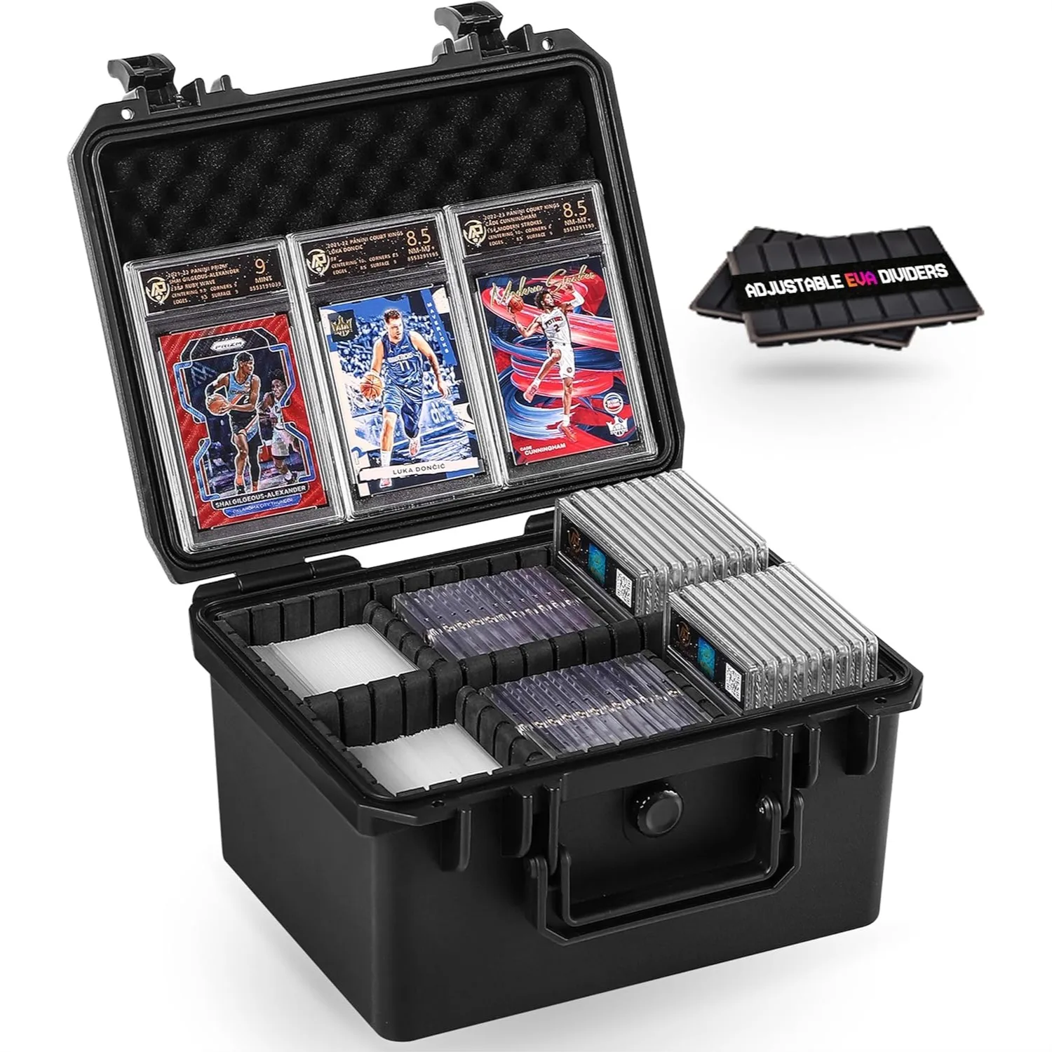 

Hard EVA Trading Card Storage Box For PSA BGS SGC Graded Slabs 250+ Top Loaders Shockproof Dustproof Waterproof Carrying Case With Adjustable Dividers For Sports Game Cards