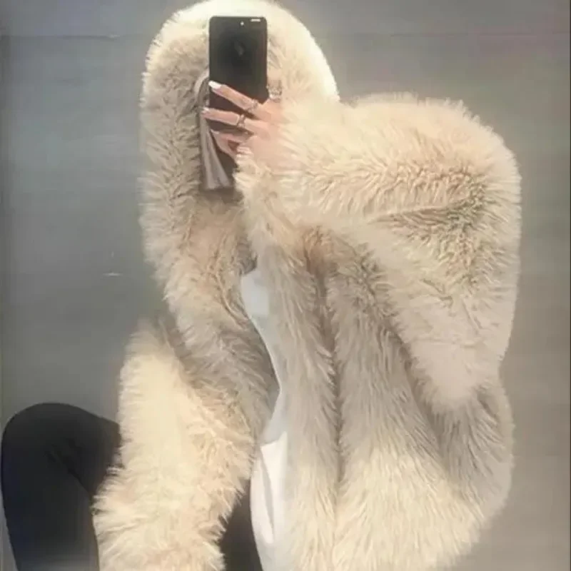 2023 Nieuwe Dames Winter Faux Fox Bontjas Korte Lange Losse Overjas Hoogwaardige Buitenlandse Sfeer Jas Met Capuchon Warme Bovenkleding