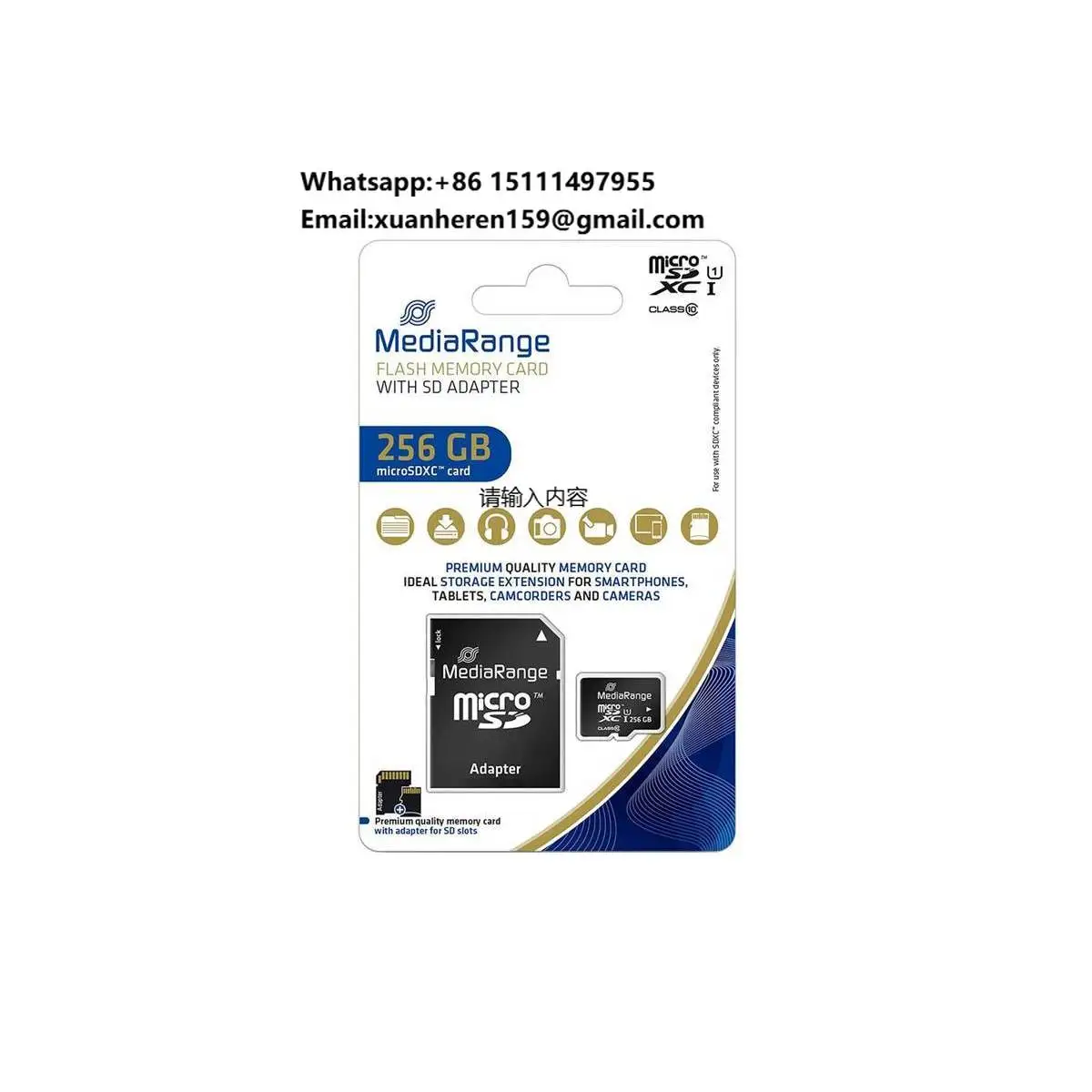 Cartão de Memória MediaRange MR946 256 GB para MicroSDXC UHS-I Classe 10, Plástico, Compatível com DVR e Câmera, Modelo CID