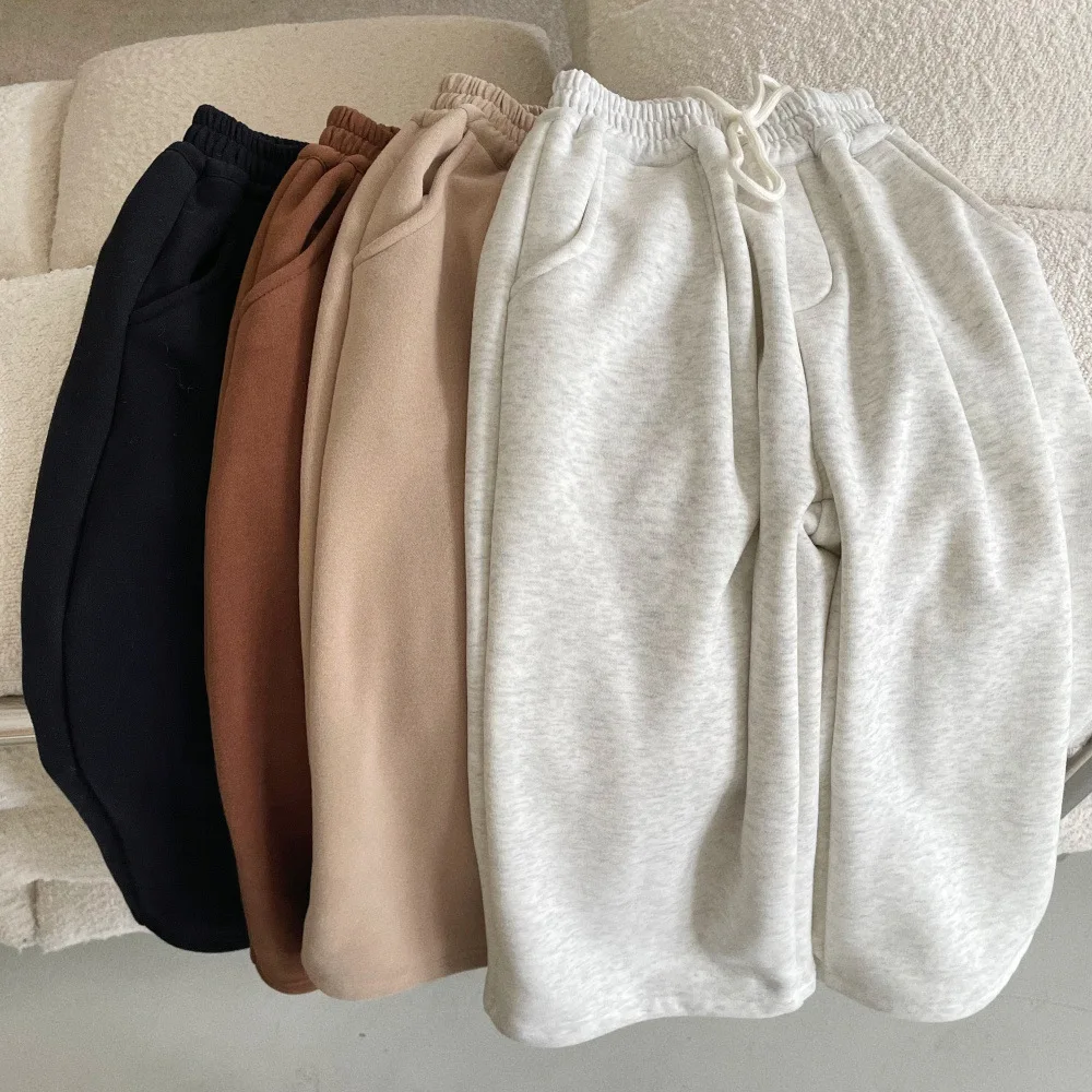 RAISE Winter Children Boy Wide Leg Pant Cotton Fleece Thick Drawstring Toddler Boy Trouser Loose Solid Casual Kid Boys Sweatpant