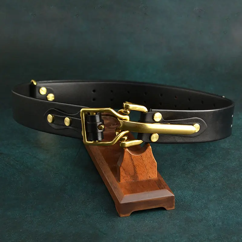 3.8CM Pure Cowhide Retro Designer Smooth Surface Brass Buckle Adjustable Genuine Leather Belt For Men Top Quality Jeans Belts