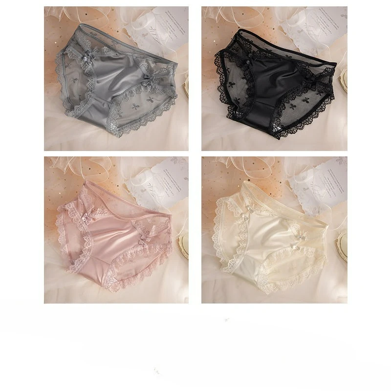 

Европейское и американское новое французское сексуальное и удобное женское нижнее белье из чистого хлопка, дышащее кружевное нижнее белье из атласного ледяного шелка